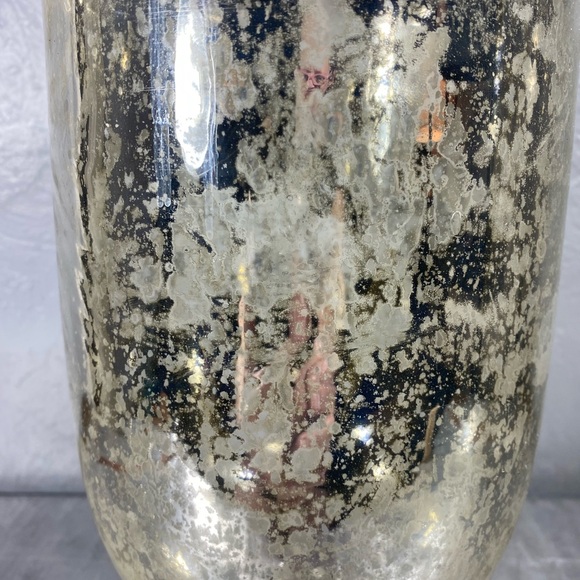 13” Silver Distressed Mercury-glass hurricane Candle Lamp - Picture 2 of 12